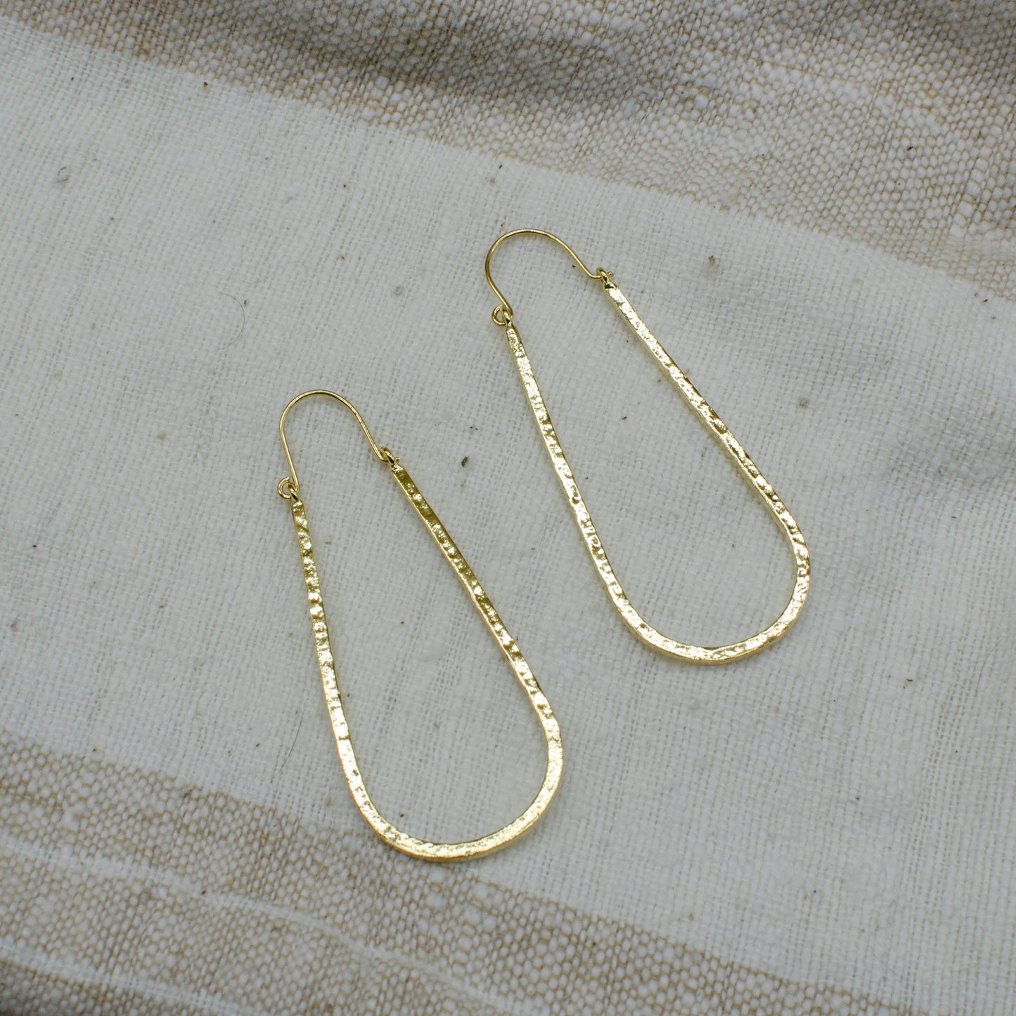 Hammered Gold Drop Hoops
