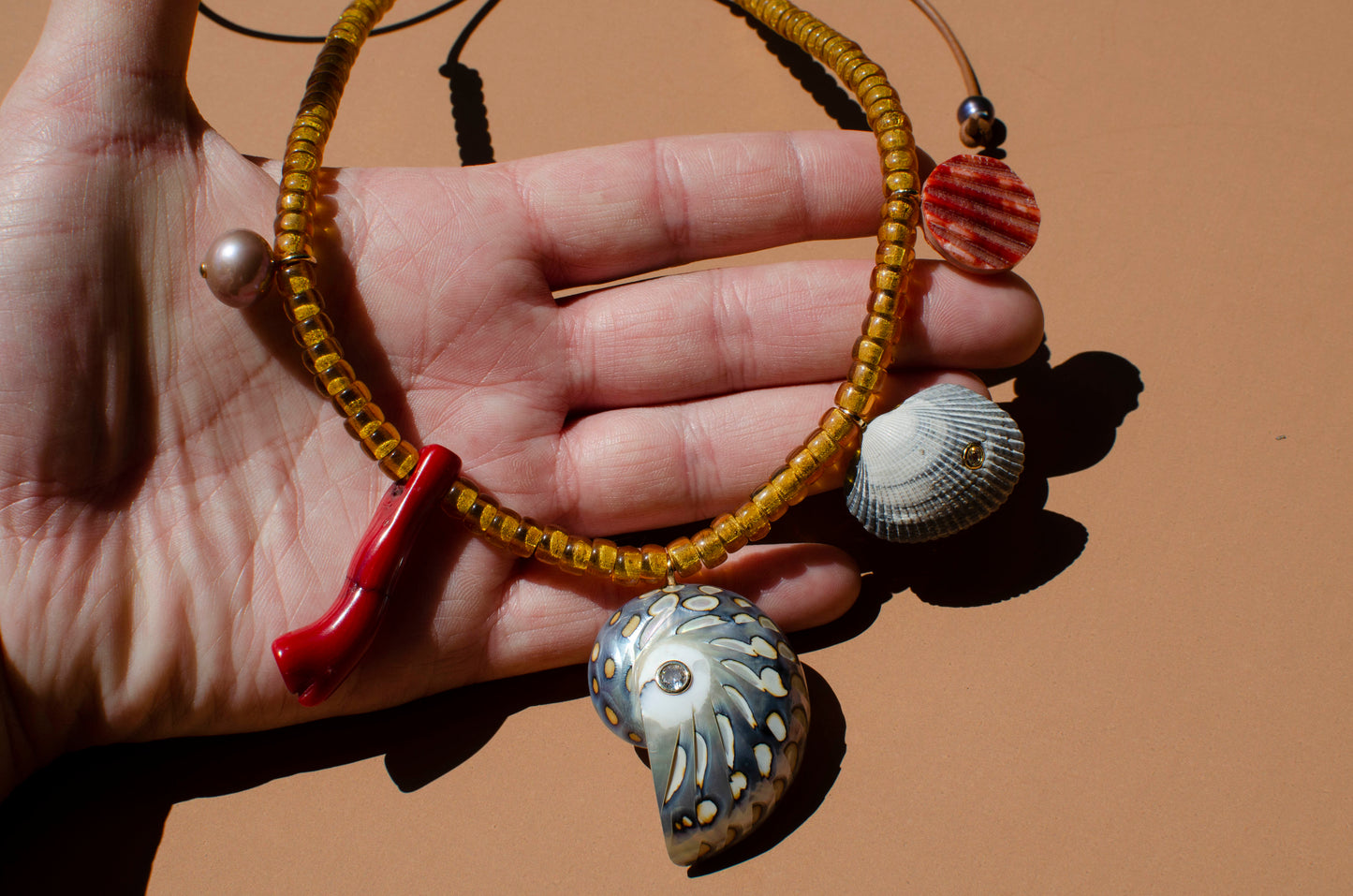 Blue Nautilus Multi Shell Statement Necklace