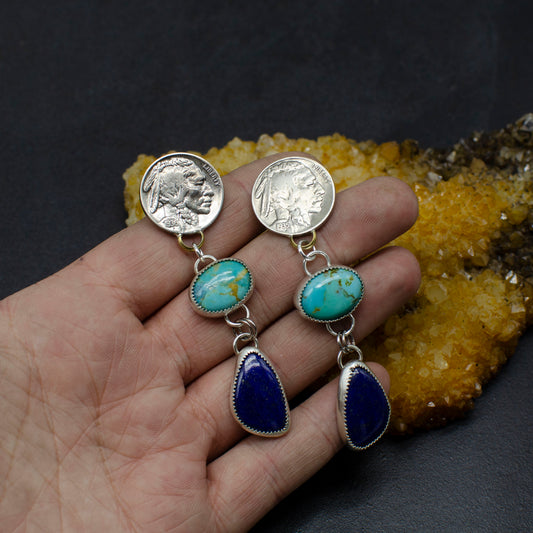 Multi Stone Buffalo Nickel Earrings