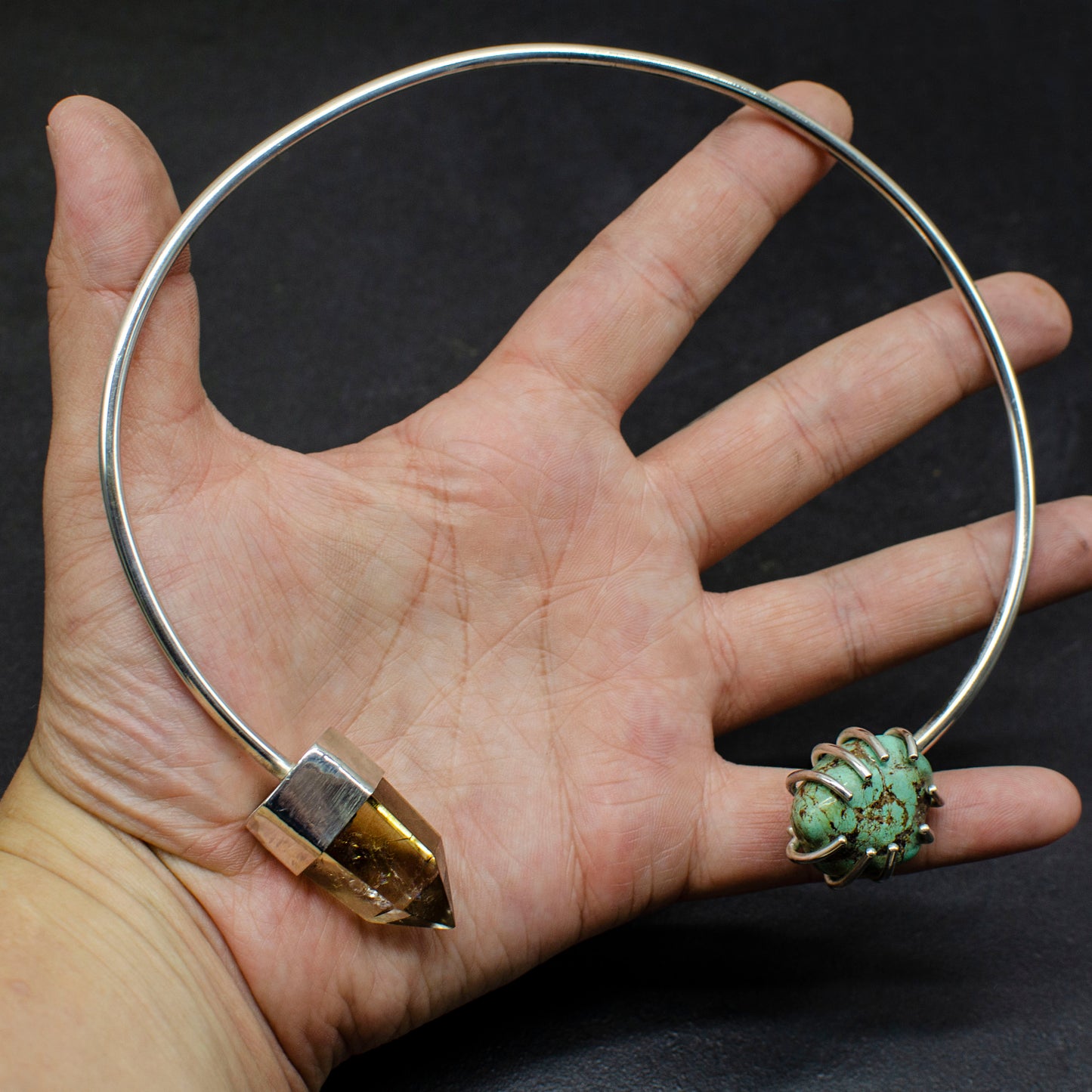 Turquoise Nugget and Citrine Point Statement Collar