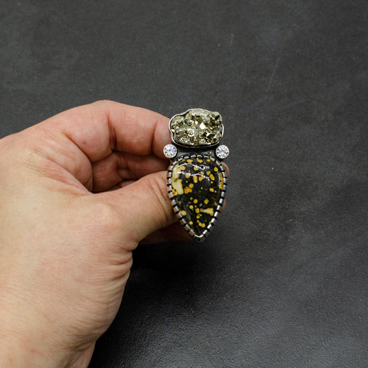 Ocean Jasper and Pyrite Statement Ring