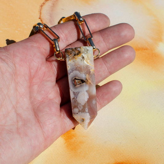 Druzy Agate Cyrstal Point Necklace