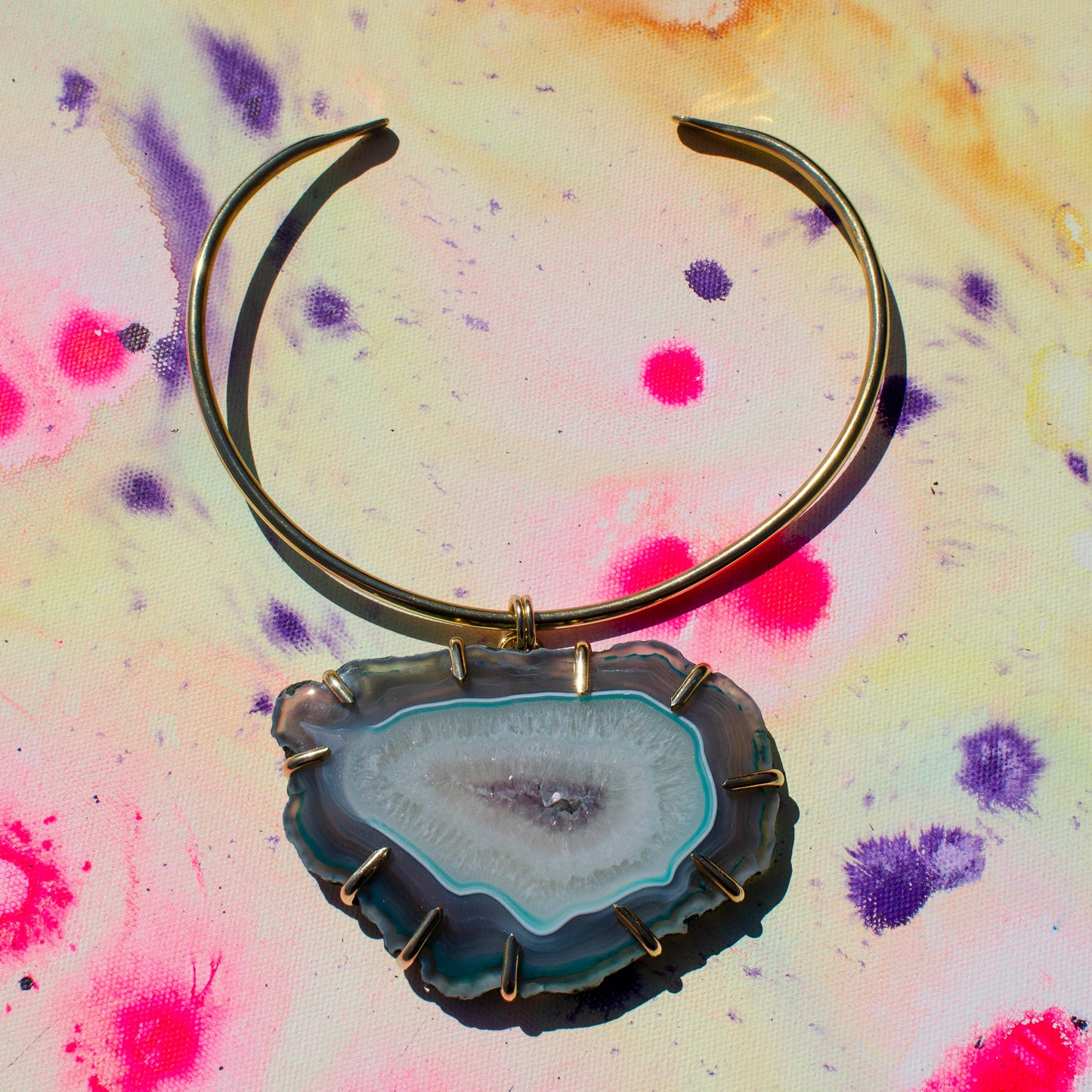 Blue Dreams Agate Claw Prong Statement Necklace