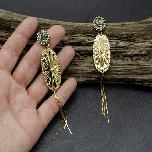 Long Concho & Pyrite Earrings