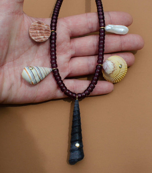 Maroon Shell Charm Necklace