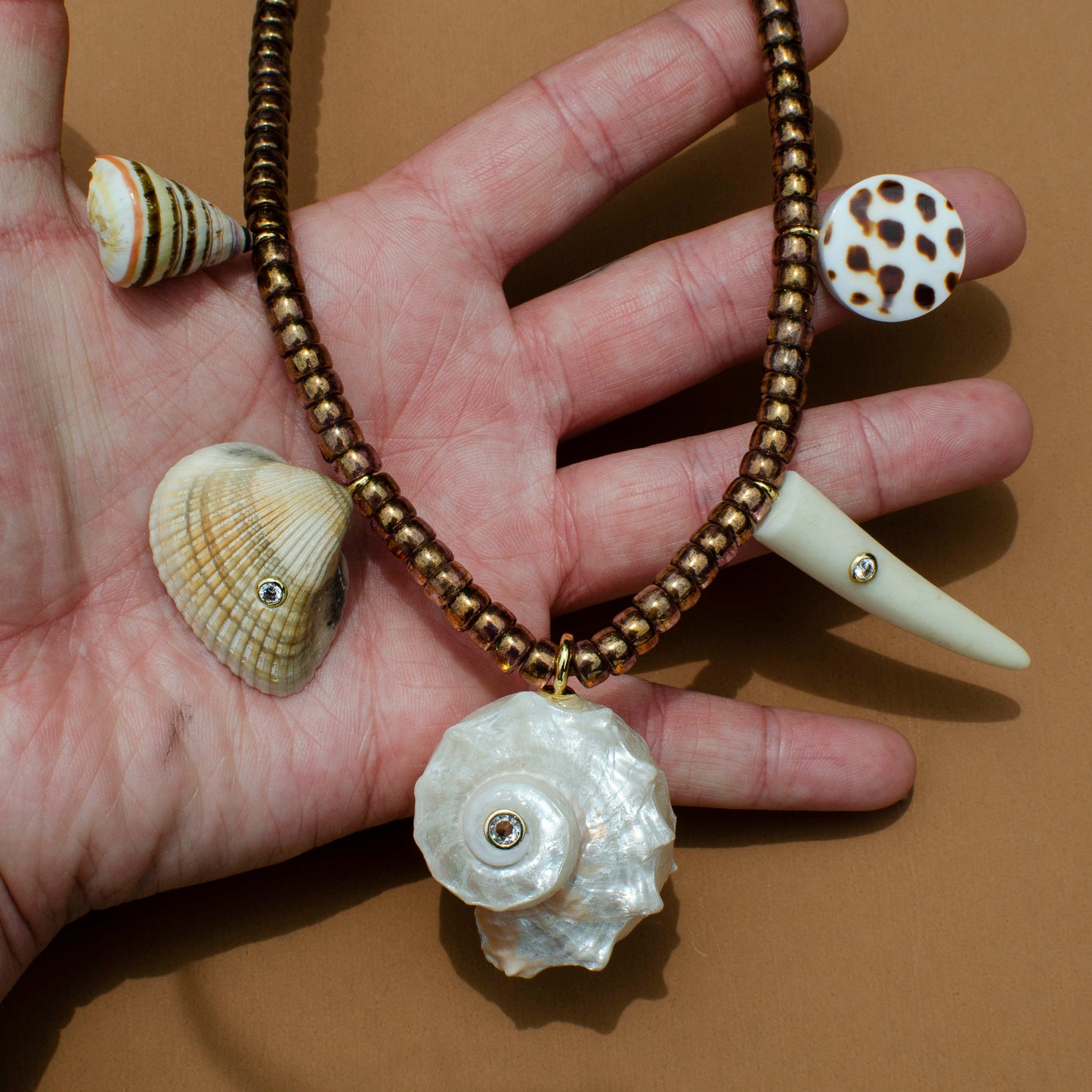 Iridescent Brown Shell Charm Necklace