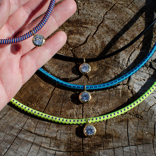 Solitaire CZ Bungee &amp; Leather Cord Chokers