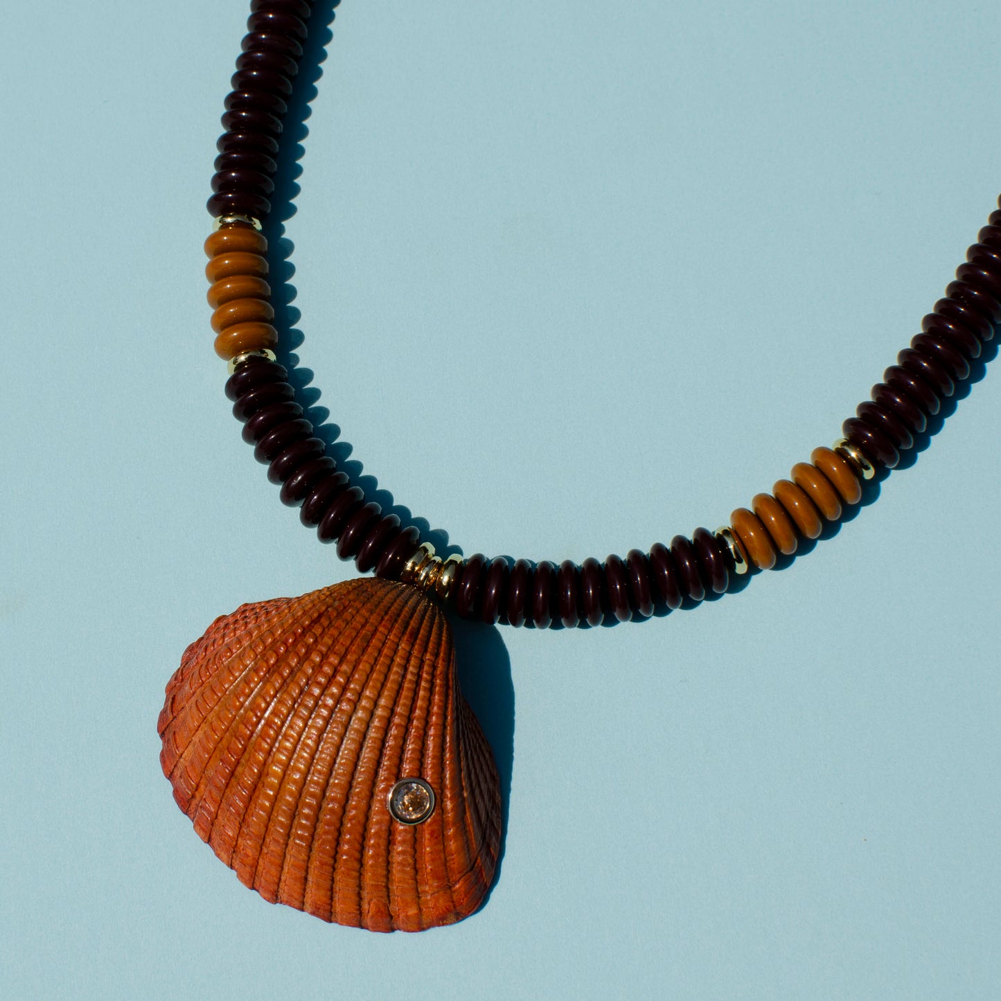 Orange dyed Beaded Shell Necklace