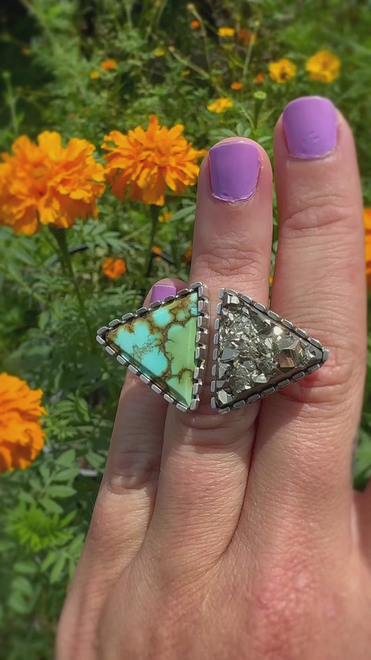Pyrite and Turquoise Open Ring