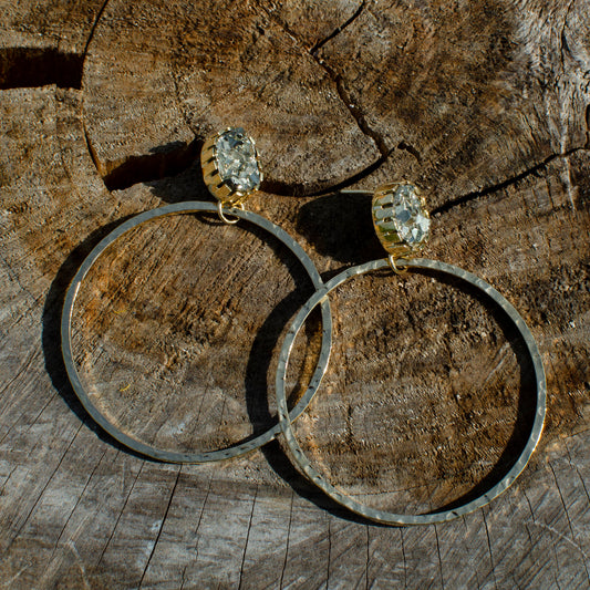 Peruvian Pyrite Hammered Gold Hoop Earrings No