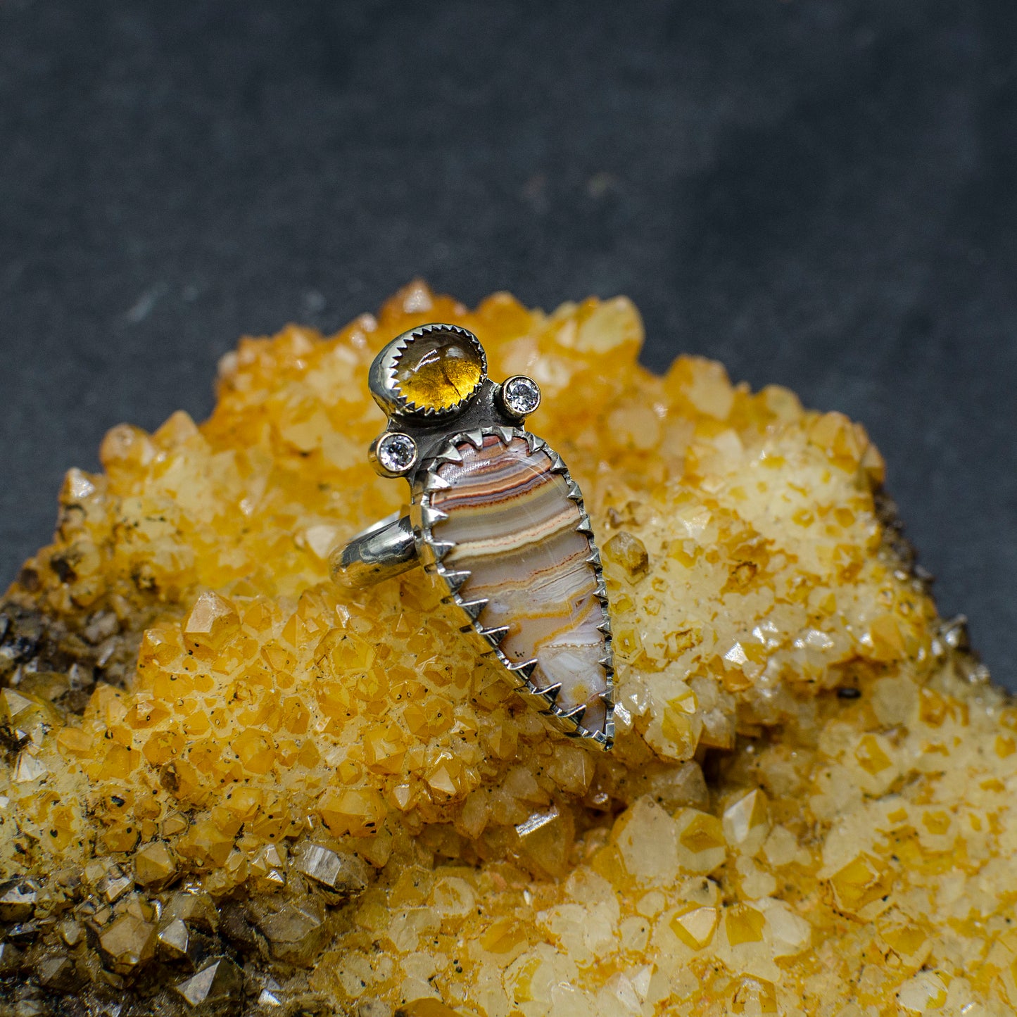Citrine & Red Lace Agate Ring