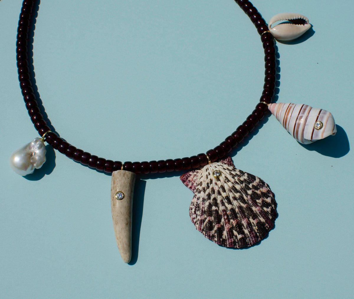 Maroon Beaded Mutli Shell Necklace