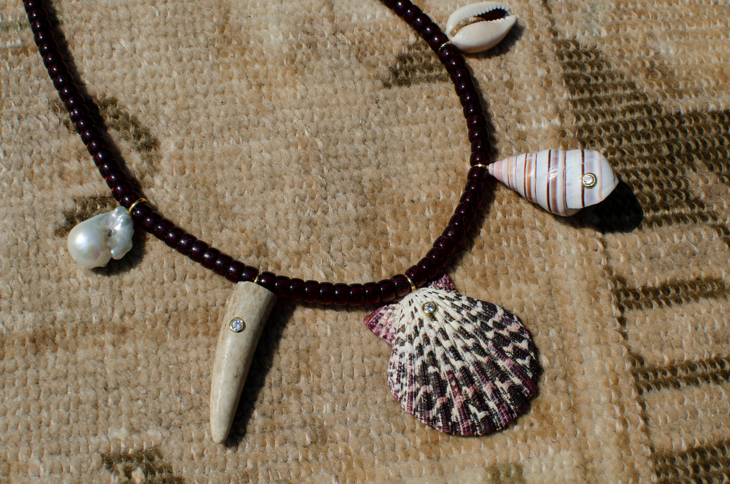 Maroon Beaded Mutli Shell Necklace