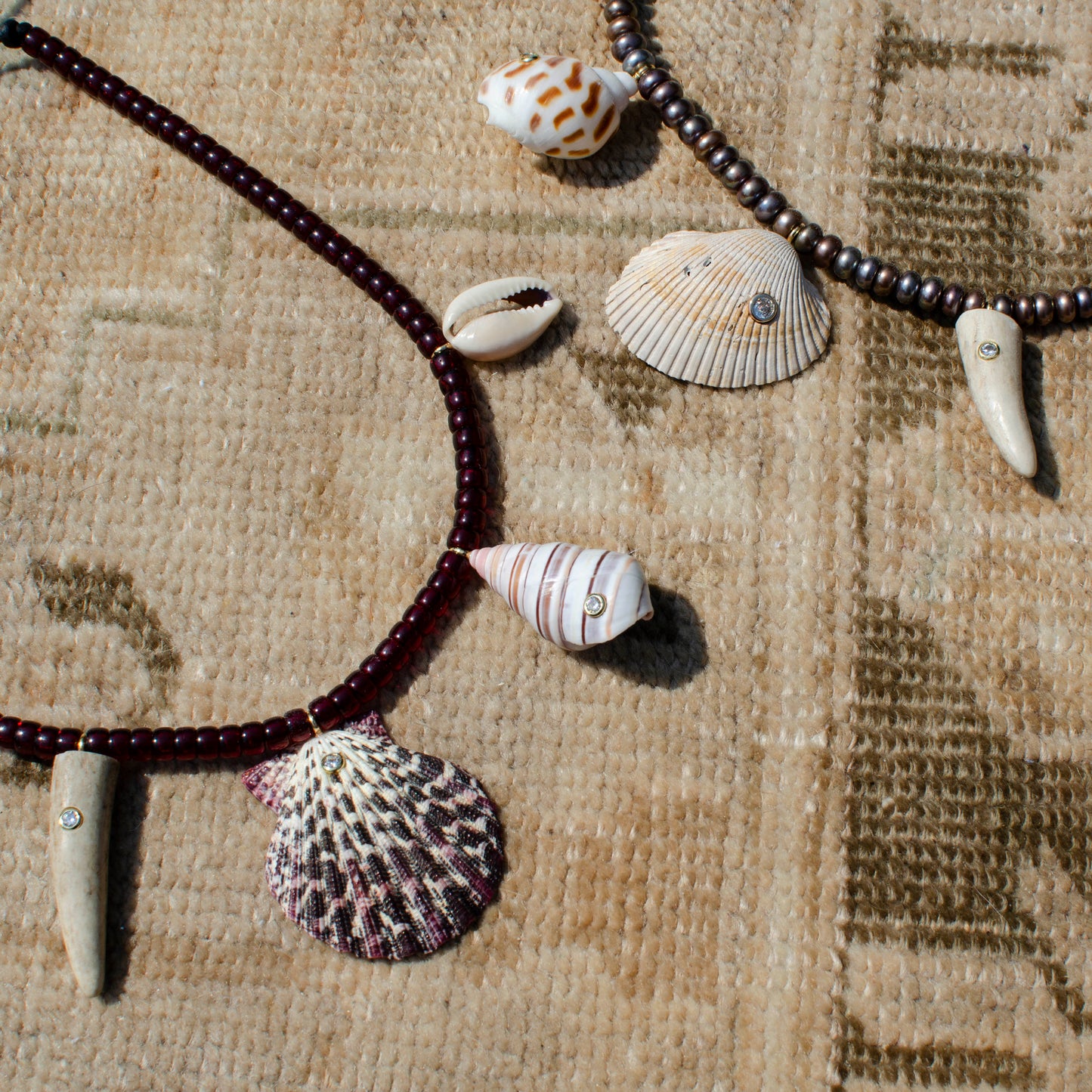 Maroon Beaded Mutli Shell Necklace