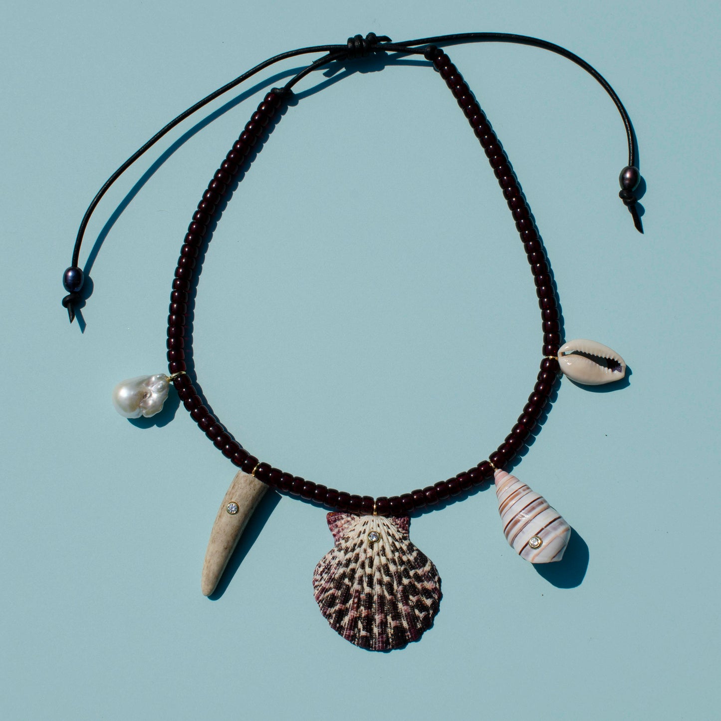 Maroon Beaded Mutli Shell Necklace