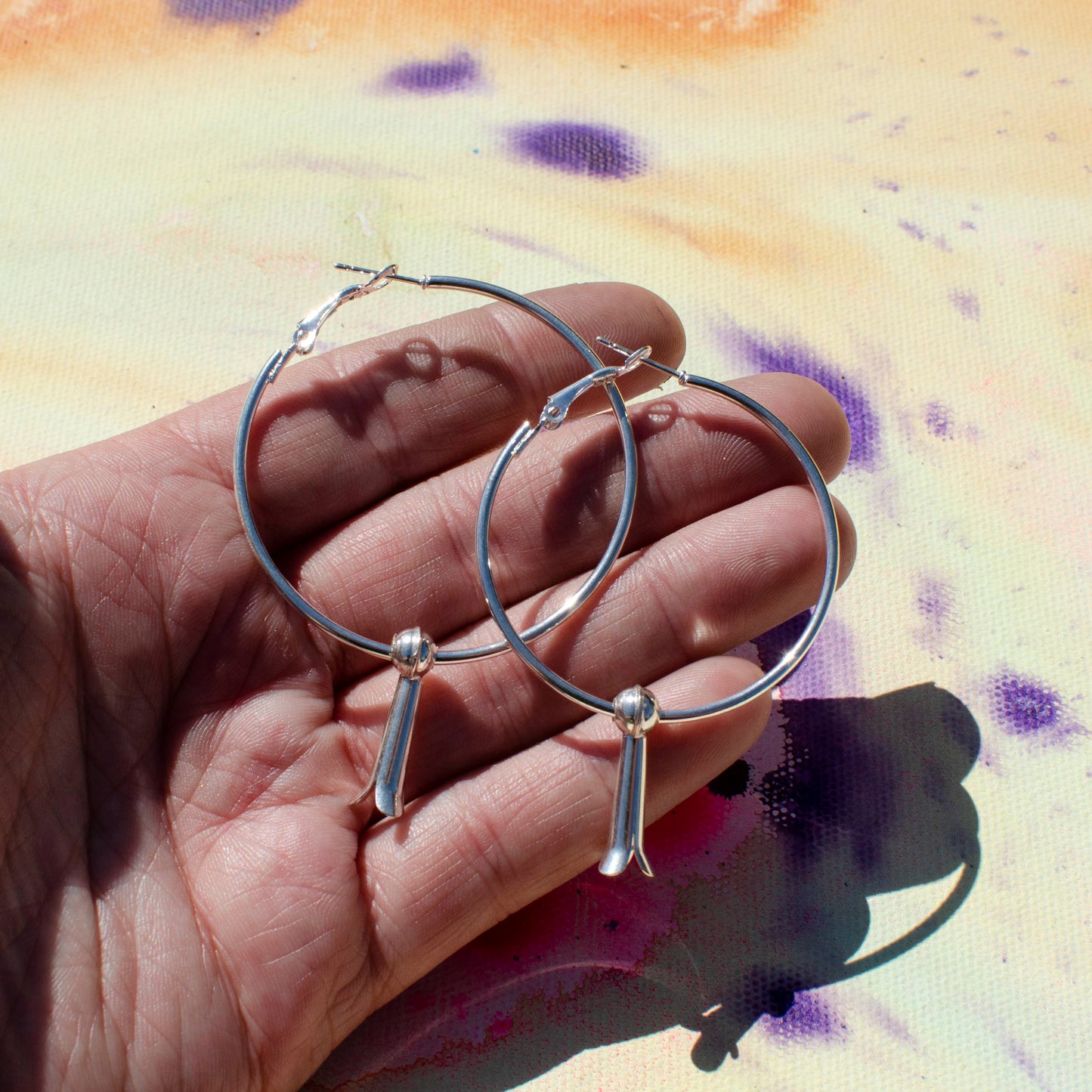 Sterling Squash Blossom Hoops