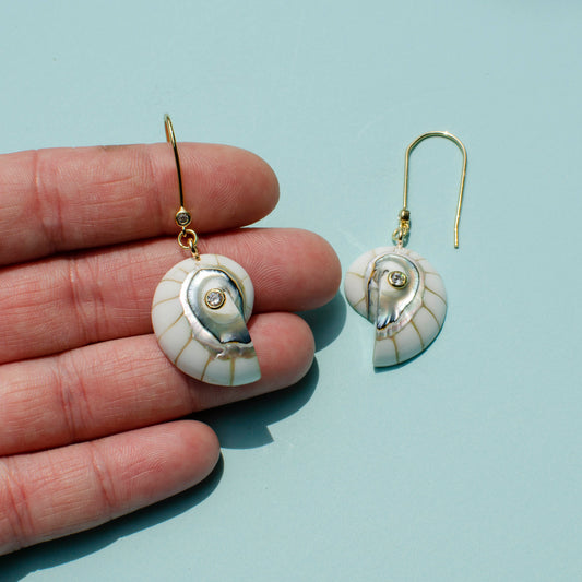 White Nautilus Drop Sparkle Earrings