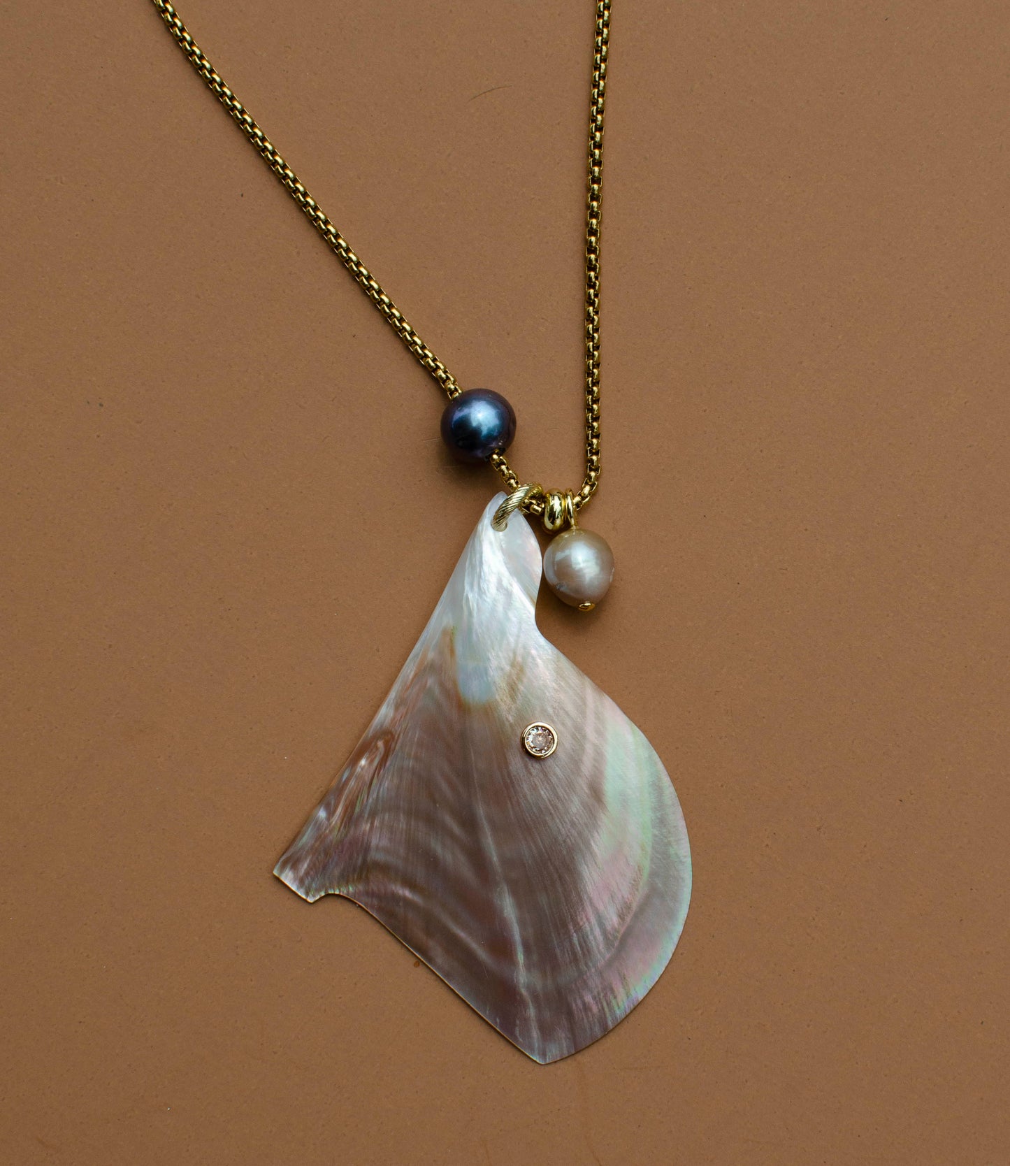 Winged Mother of Pearl Long Necklace