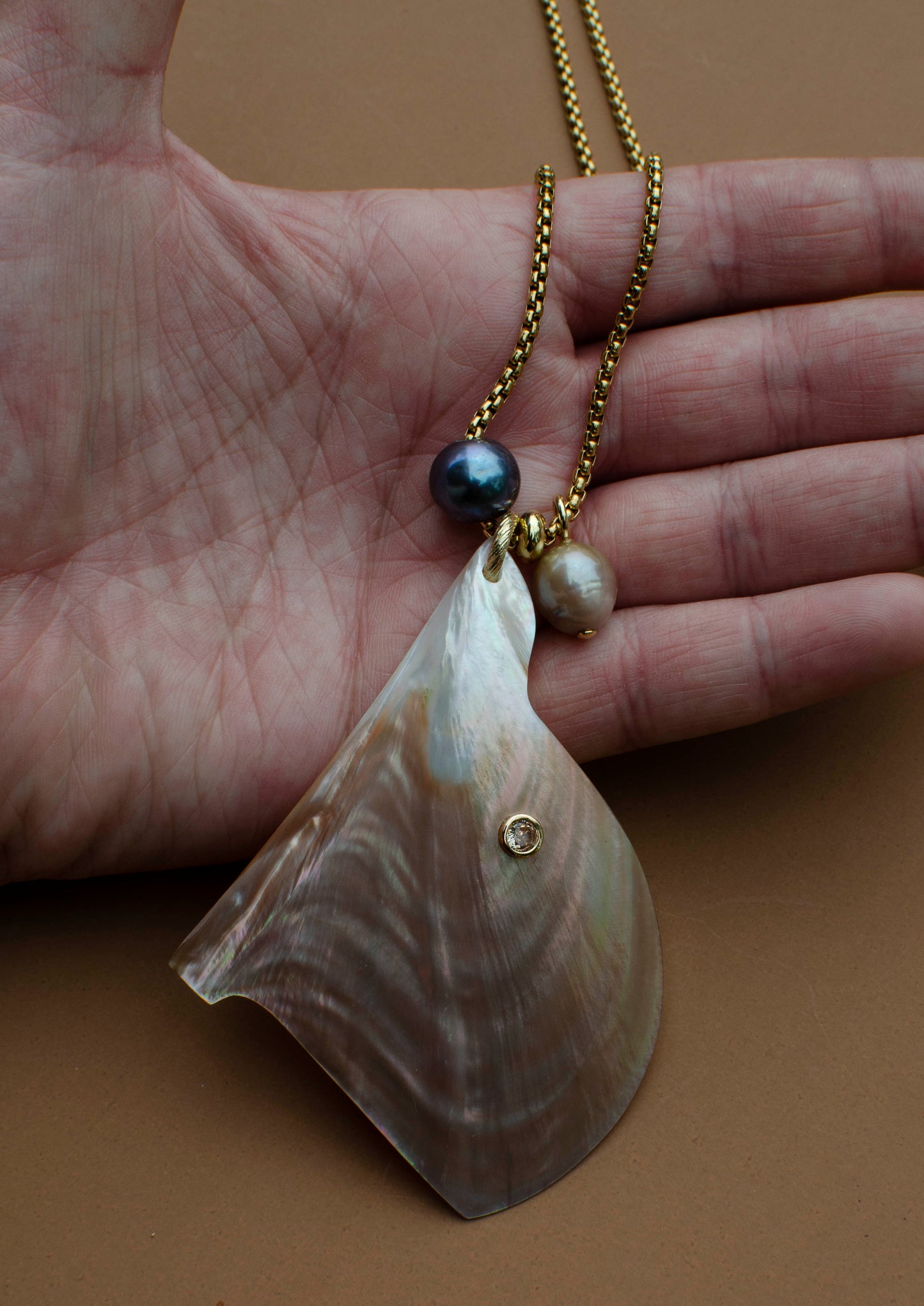 Winged Mother of Pearl Long Necklace