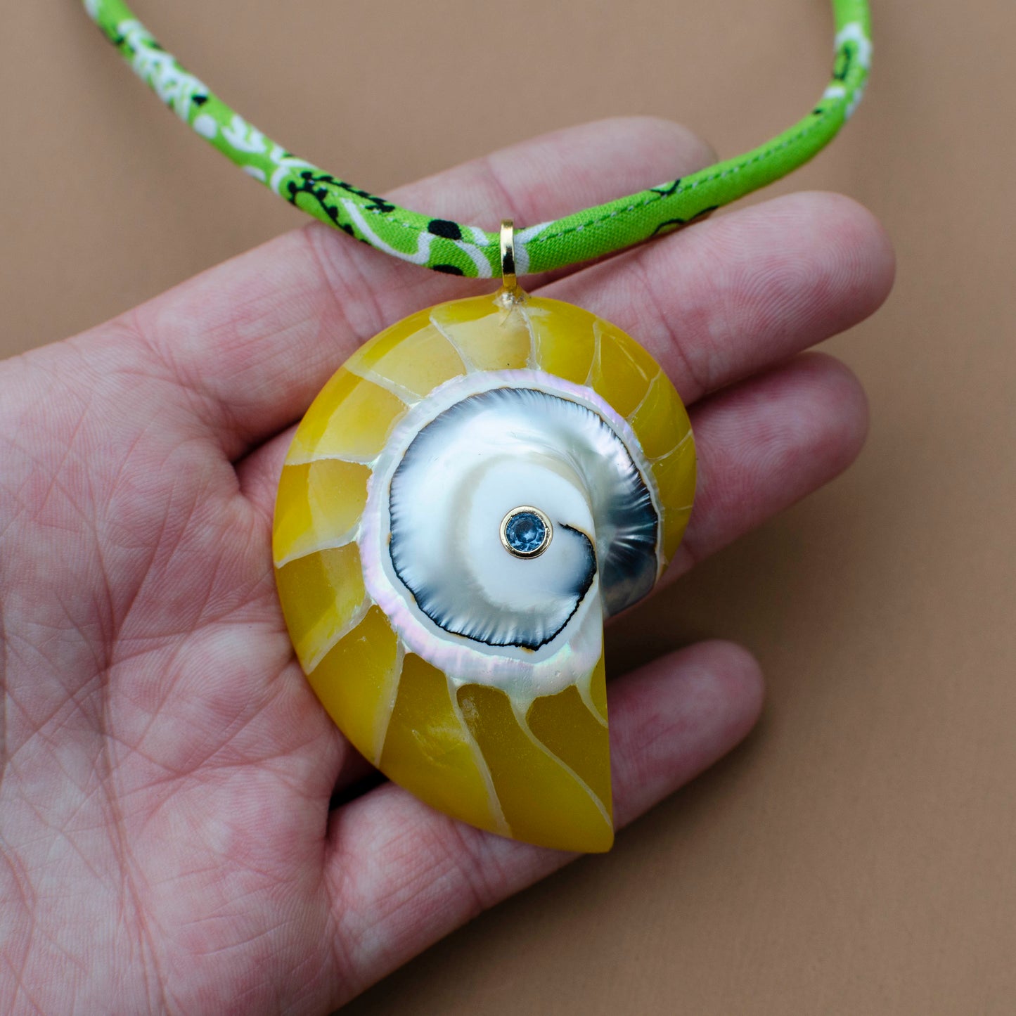 Yellow Resin Nautilus Shell Bandana Necklace