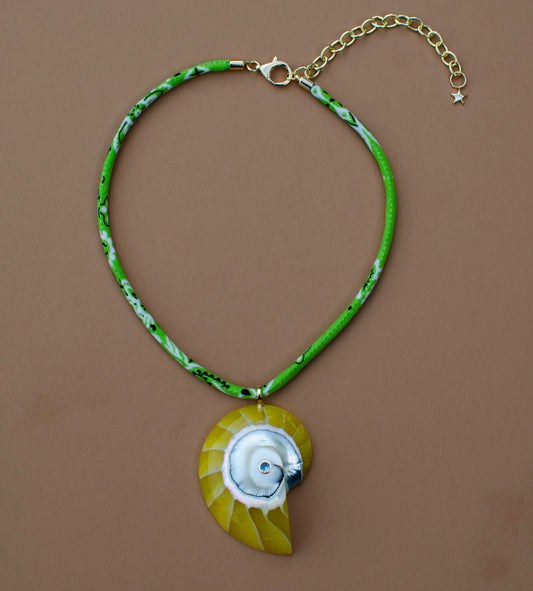 Yellow Resin Nautilus Shell Bandana Necklace