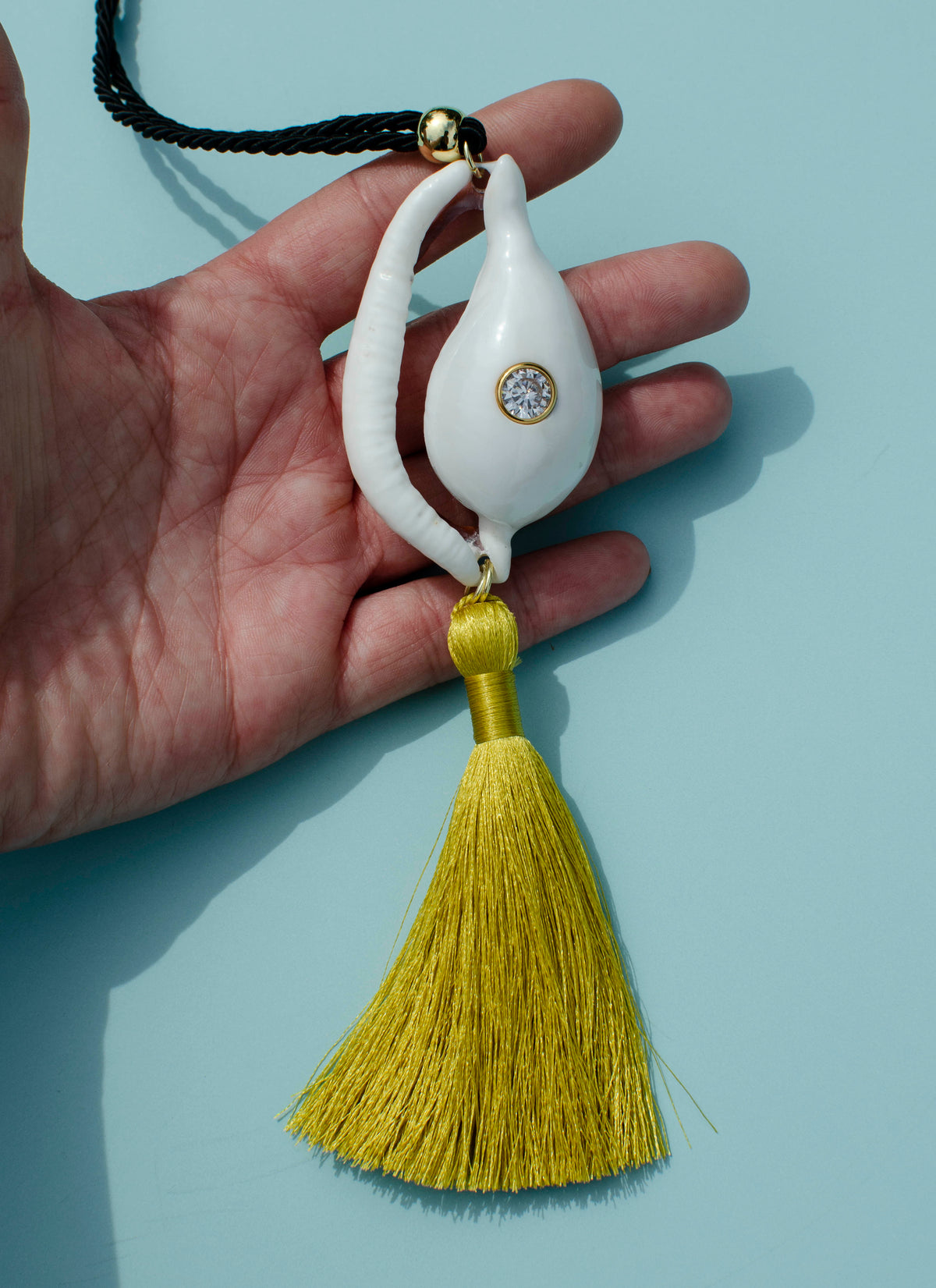 Chartreuse Cowrie Tassel Necklace