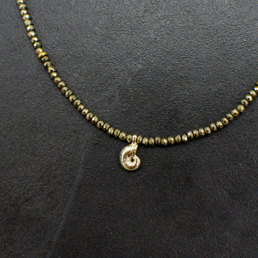 Beaded Pyrite Ammonite Neckalce