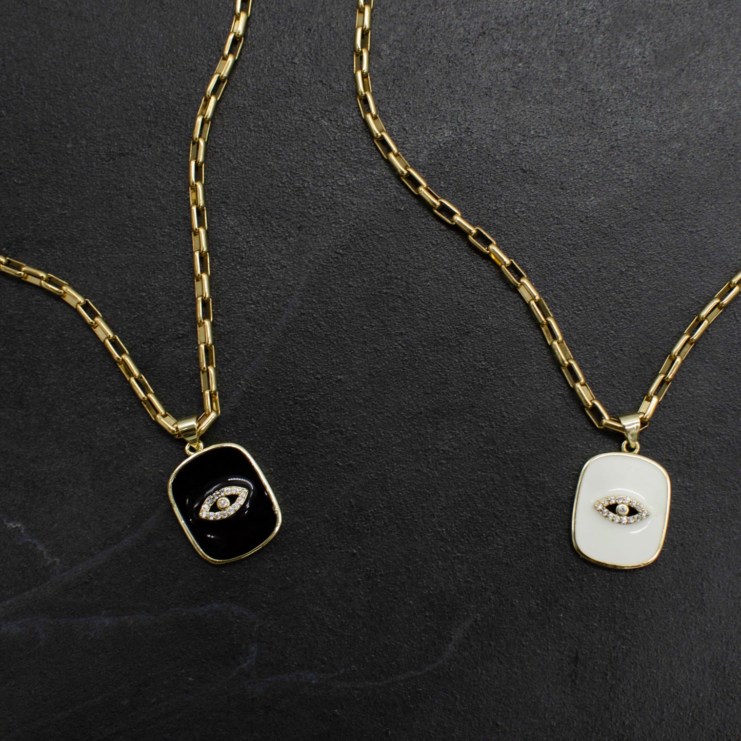 Square Enamel Evil Eye Pendant