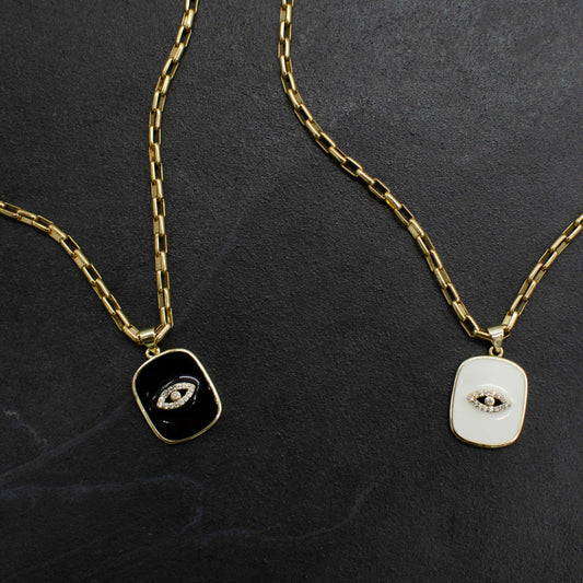 Square Enamel Evil Eye Pendant