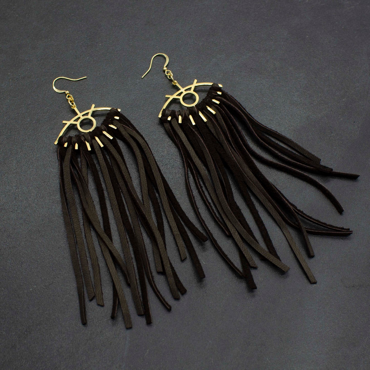 Evil Eye Leather Fringe Earrings