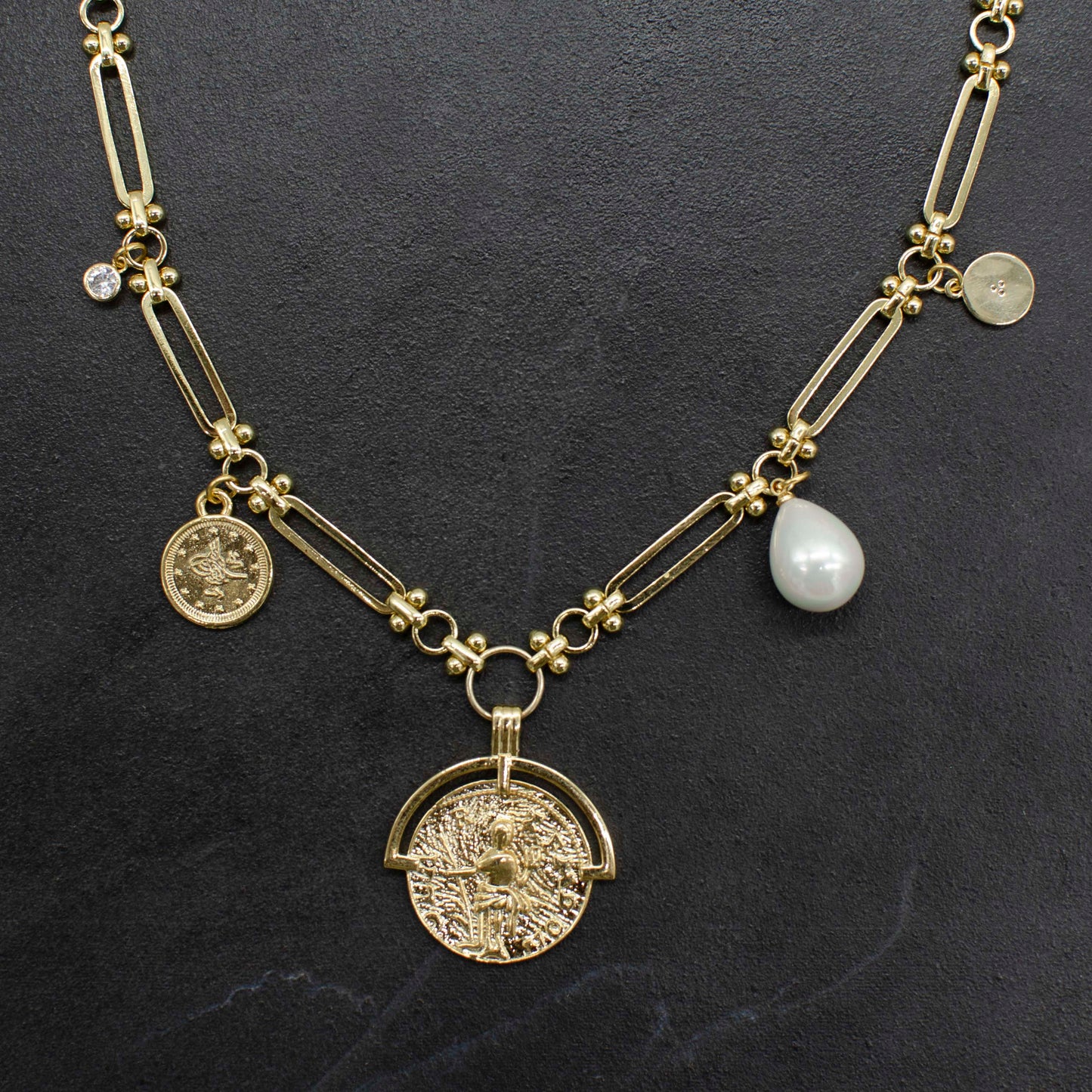 Greek Coin Charm Necklace