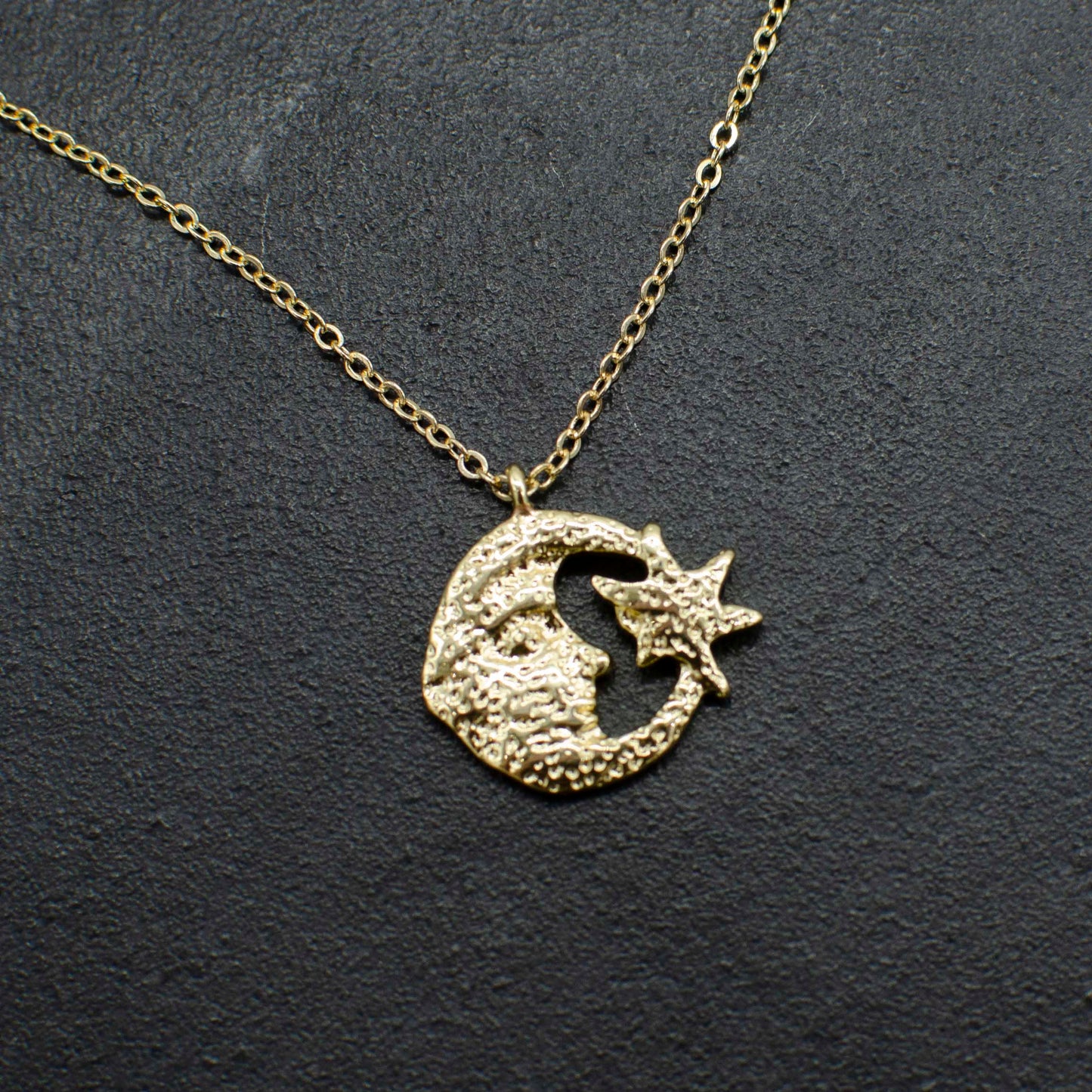 Hammered Moon and Stars Pendant