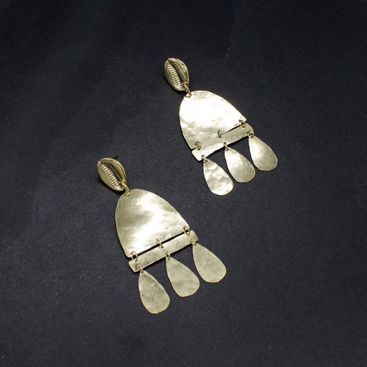 Hammered Cowrie Statement Earrings
