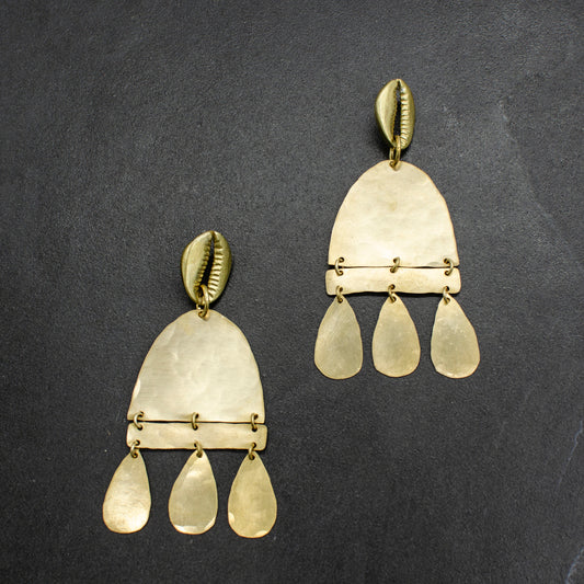Hammered Cowrie Statement Earrings