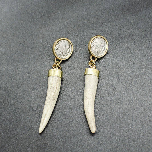 Buffalo Nickel Antler Earrings
