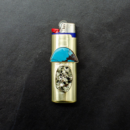 Pyrite & Turquoise Mushroom Lighter Case