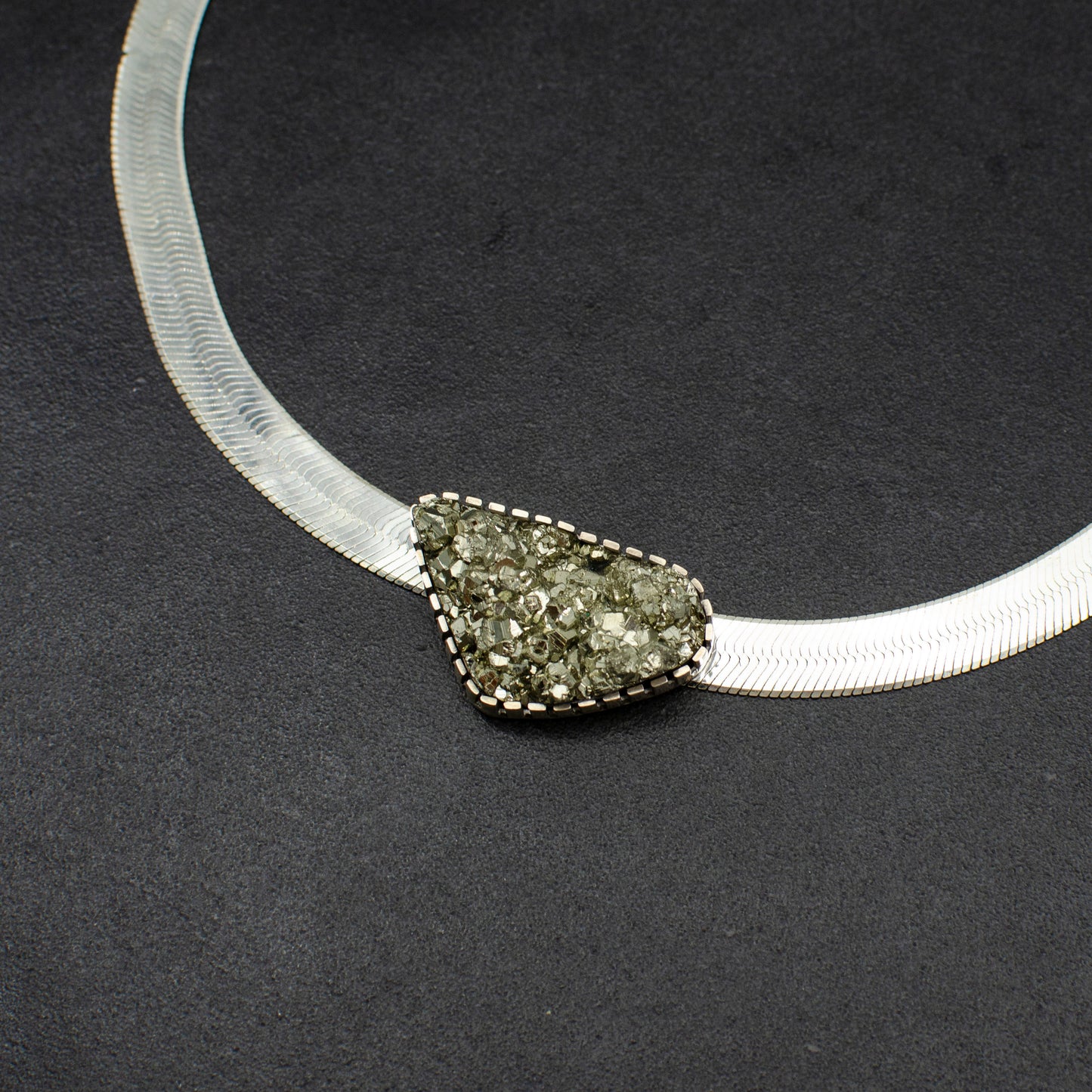 Sterling Silver Herringbone Pyrite Necklace