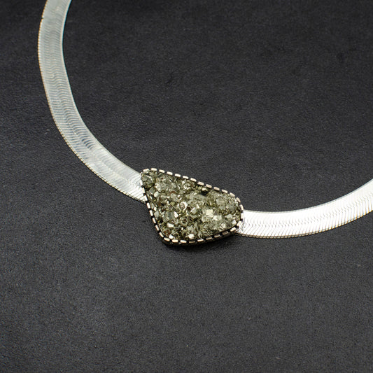 Sterling Silver Herringbone Pyrite Necklace