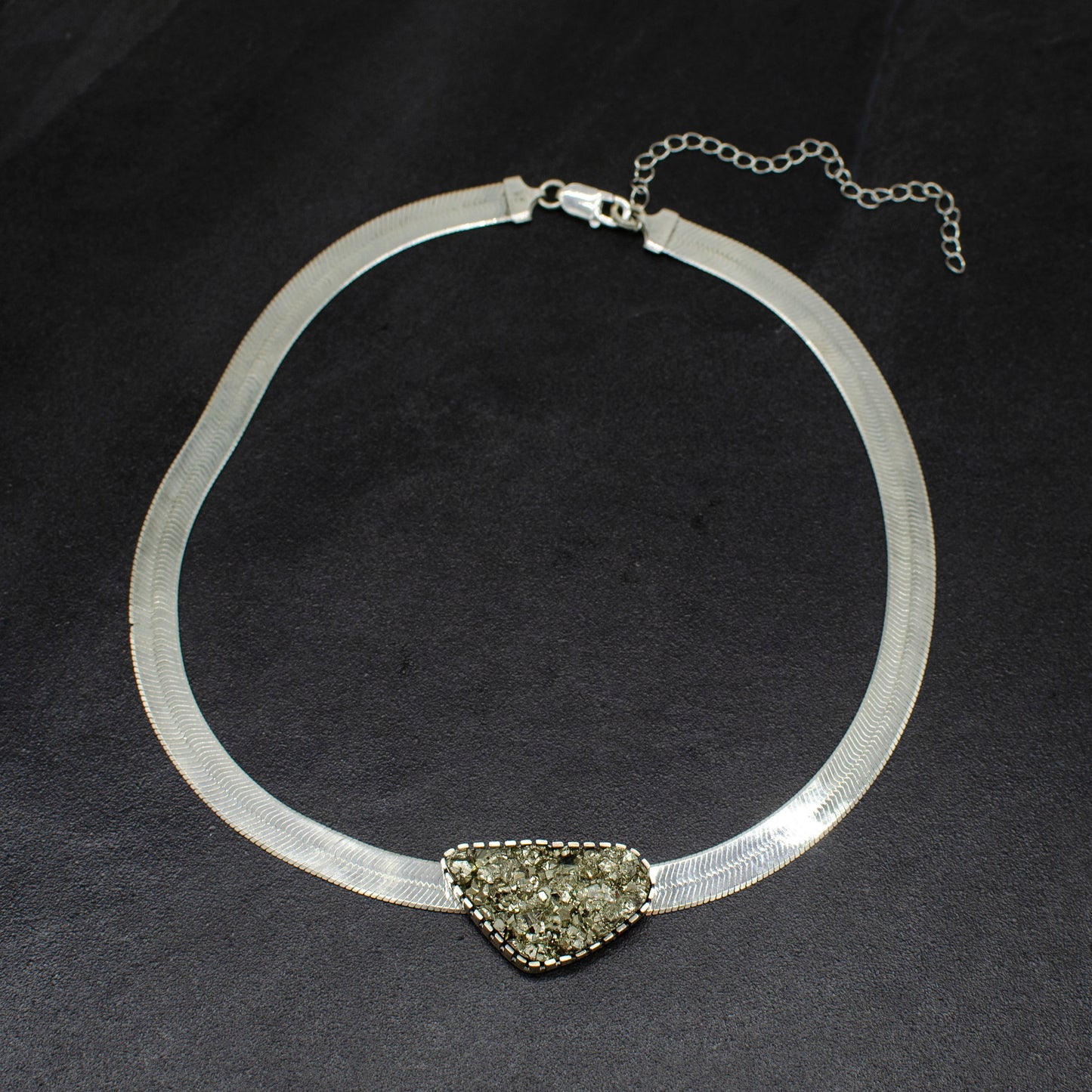Sterling Silver Herringbone Pyrite Necklace