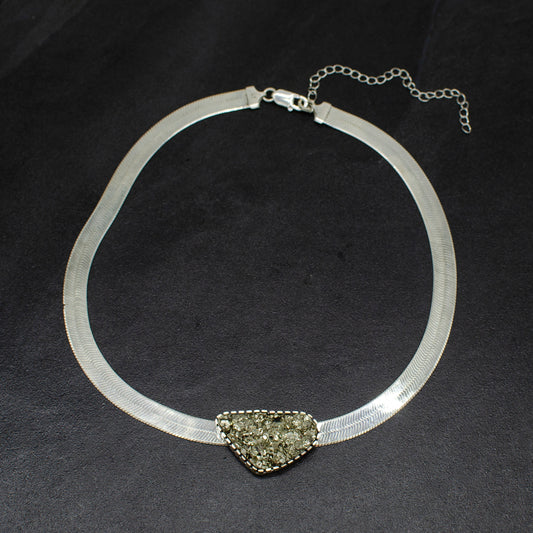 Sterling Silver Herringbone Pyrite Necklace