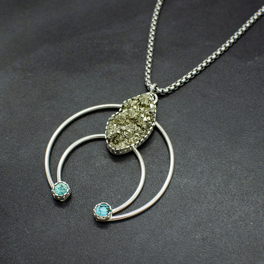 Pyrite and Turquoise Cosmic Squash Blossom