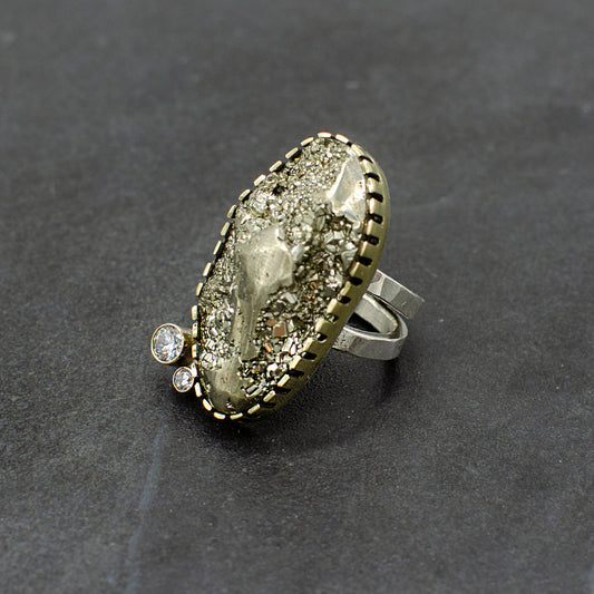 Pyrite & White Topaz Statement Ring