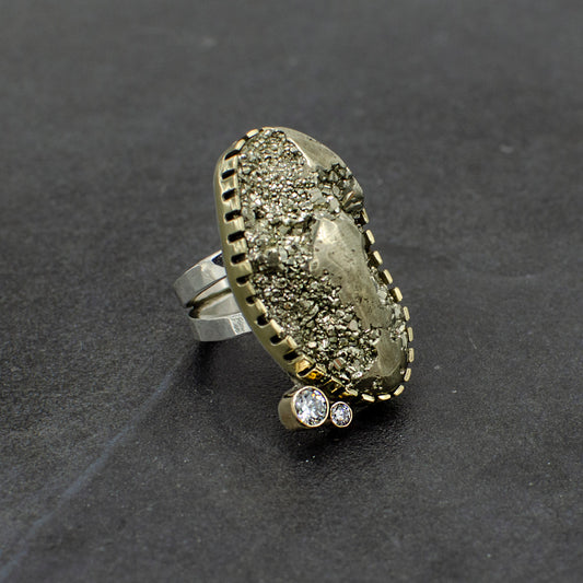 Pyrite & White Topaz Statement Ring