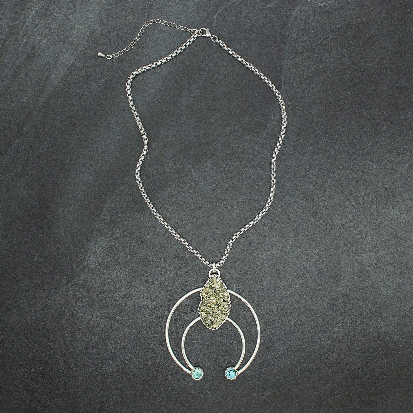 Pyrite and Turquoise Cosmic Squash Blossom