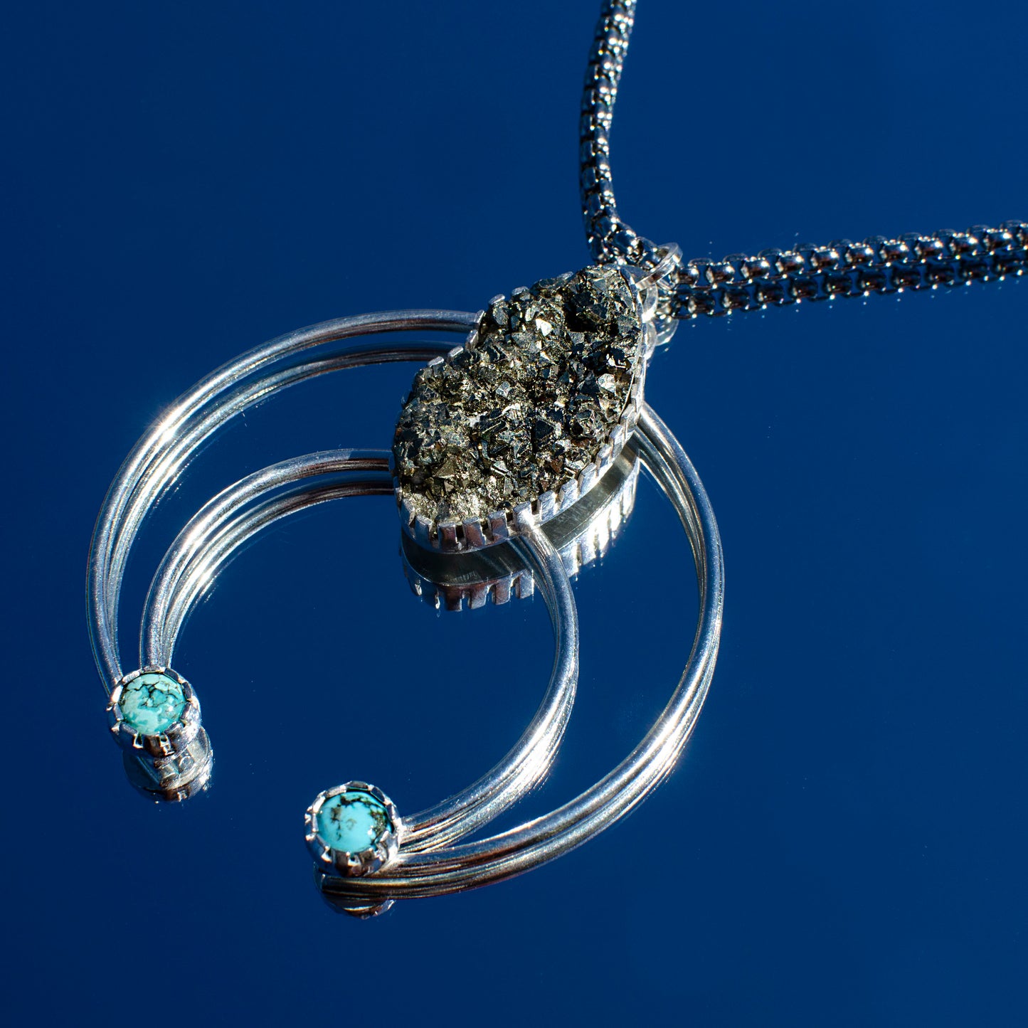 Pyrite and Turquoise Cosmic Squash Blossom