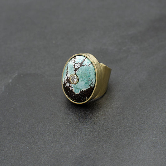 Turquoise and White Sapphire Ring