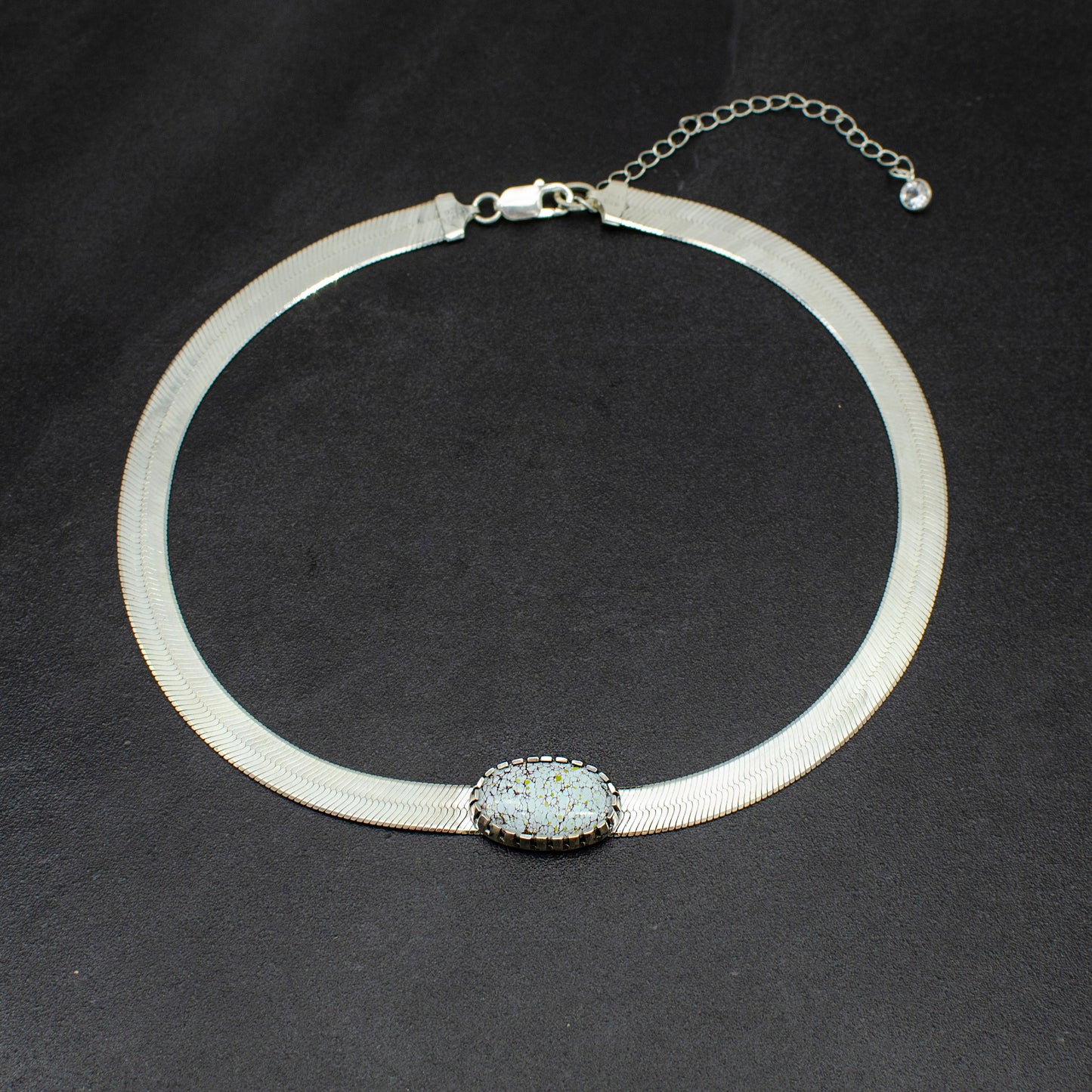 Sterling Silver Herringbone Turquoise Necklace